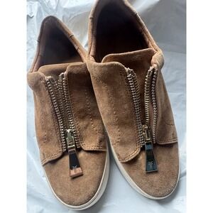 Frye Women's Lena Zip Low Sneakers Tan Suede Size 8 M Pre-Owned